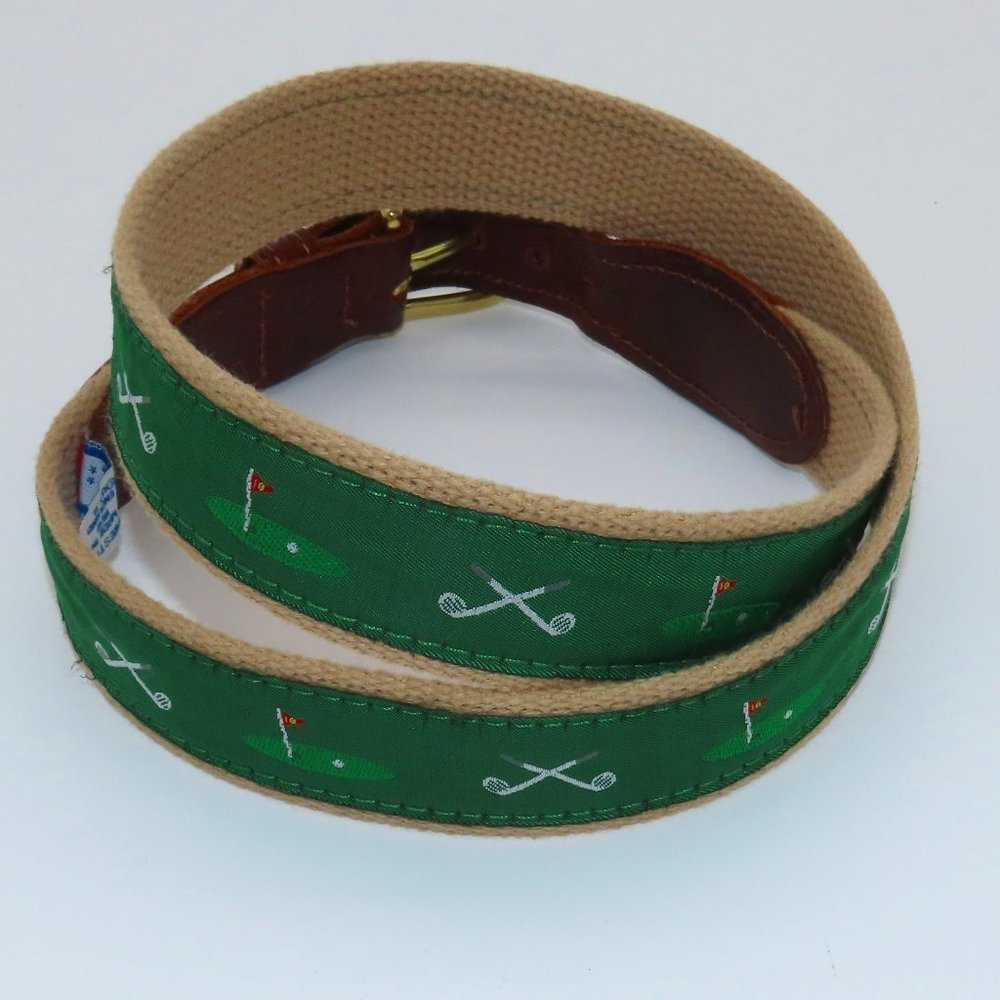 Preston leather 18th hole golf belt Brass Buckle Size 34 - Picture 2 of 5